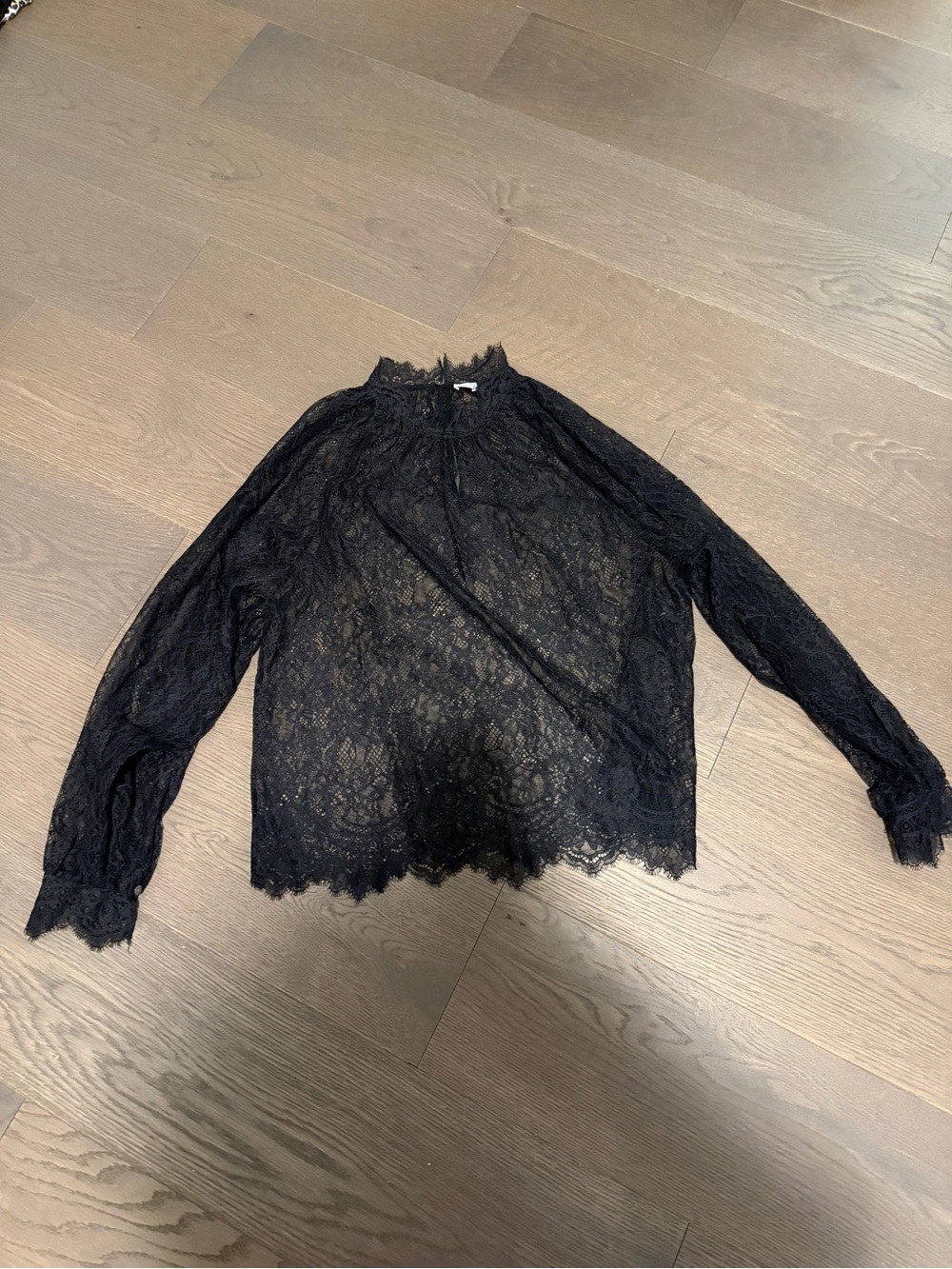 Wilfred Black Lace Long-Sleeve Mock Neck Top